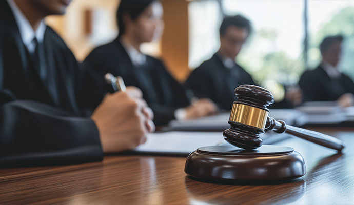 Courtroom proceedings gavel and judges