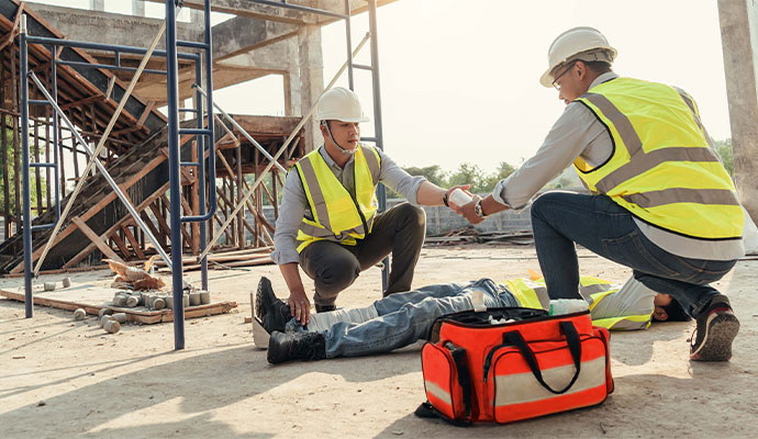 Injured worker in a construction site