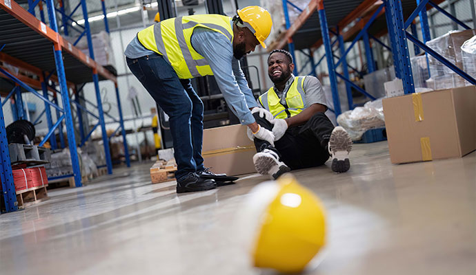 Injured worker in a warehouse